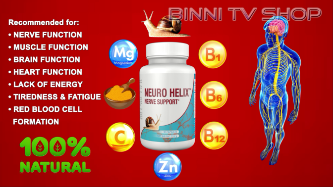 Neuro Helix Nerve Support Supplement Capsules with Snail Extract, B Vitamins, Magnesium, Zinc and Curcumin